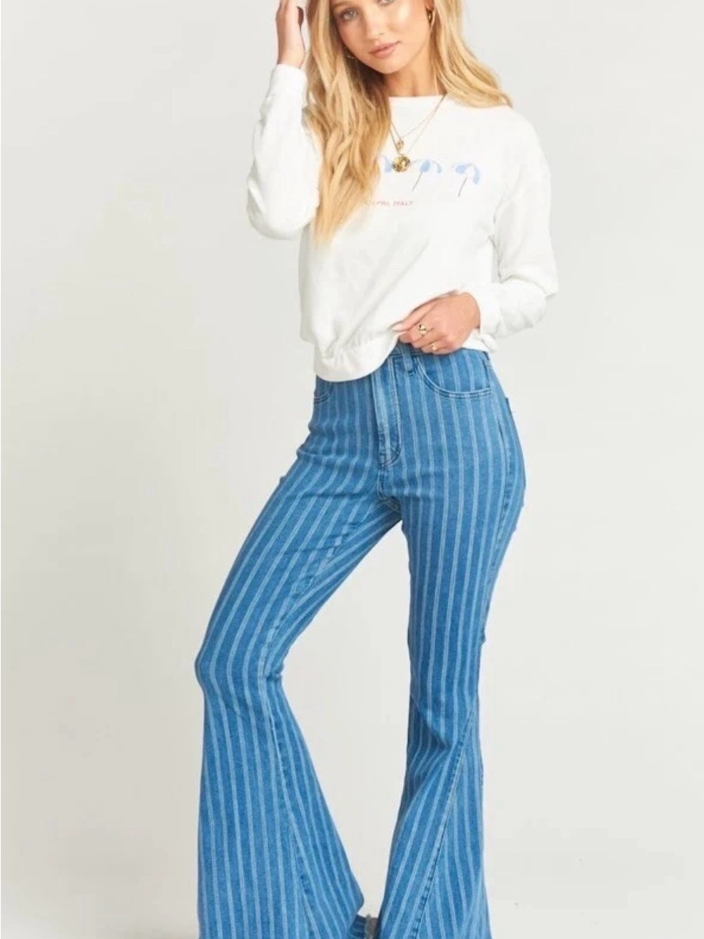Show Me Your MuMu Blue Vertical-Striped Flare Jeans